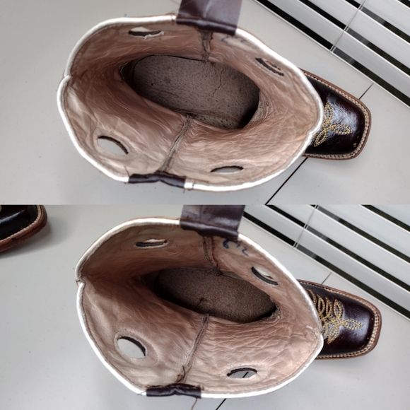 Boots Men's Brown Leather Pull-On Square Toe Rodeo Cowboy Western Boots Sz 8 - Picture 13 of 16